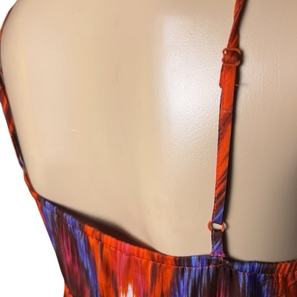 BEBE   Halter maxi dress, lace accent,tribal,aztec,multicolored,adj straps,EC - Picture 7 of 13